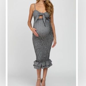 Pinkblush Gray Ruffle-Hem Smocked Midi Dress